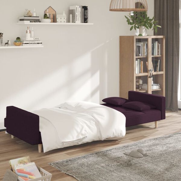 vidaXL Sof&aacute; cama de 2 plazas con dos almohadas tela morado