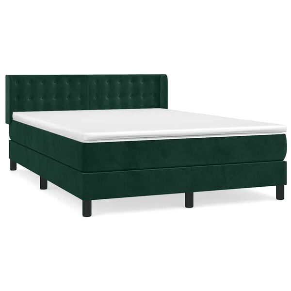 vidaXL Cama box spring con colch&oacute;n terciopelo verde oscuro 140x200 cm