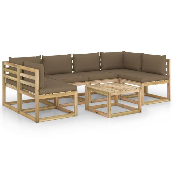 vidaXL Set de muebles de jard&iacute;n 7 piezas con cojines madera impregnada