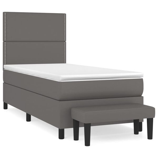 vidaXL Cama box spring con colch&oacute;n cuero sint&eacute;tico gris 100x200 cm