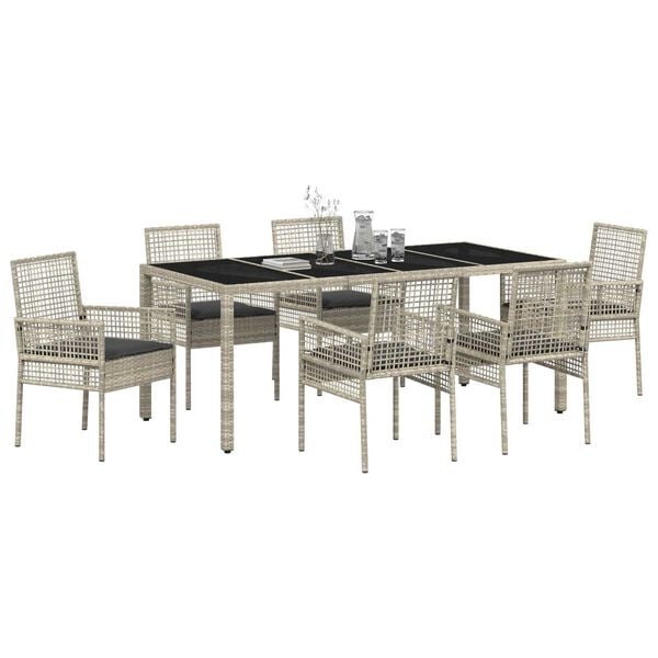 vidaXL Conjunto de Comedor de Jard&iacute;n 7 pcs Gris Claro rat&aacute;n sint&eacute;tico