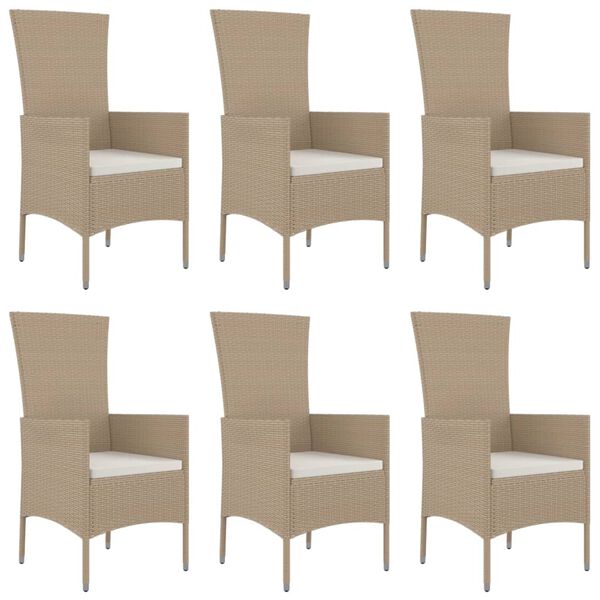 vidaXL Set comedor de jardín 7 pzas con cojines ratán sintético beige