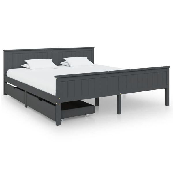 vidaXL Estructura de cama 2 cajones madera pino gris oscuro 180x200 cm