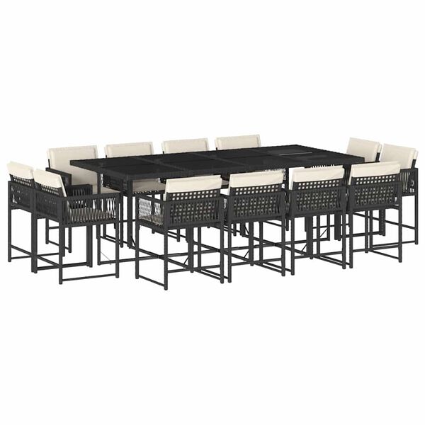 vidaXL Set comedor de jard&iacute;n con cojines 13 pzas rat&aacute;n sint&eacute;tico negro