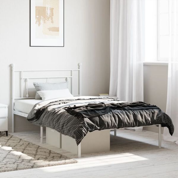 vidaXL Estructura cama sin colch&oacute;n con cabecero metal blanco 107x203cm
