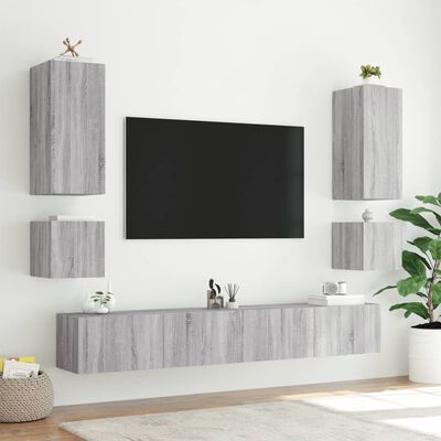 vidaXL Muebles de TV de pared con luces LED 6 piezas gris Sonoma