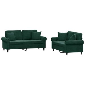 vidaXL Juego de sof&aacute;s con cojines 2 piezas terciopelo verde oscuro