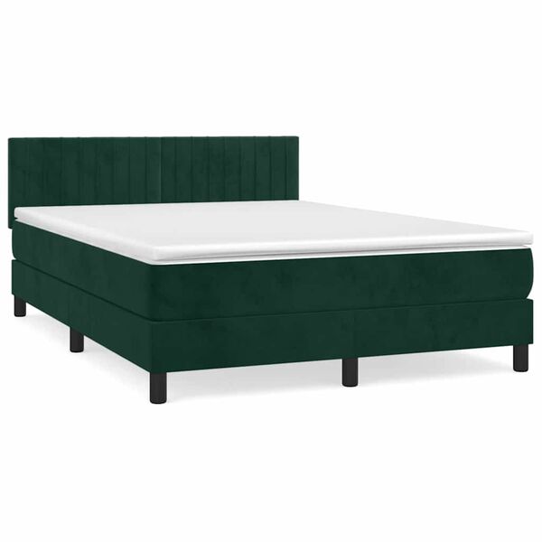 vidaXL Cama box spring con colch&oacute;n terciopelo verde oscuro 140x190 cm