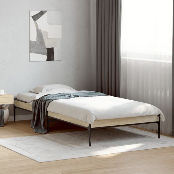 vidaXL Estructura cama madera ingenier&iacute;a metal roble Sonoma 100x200 cm