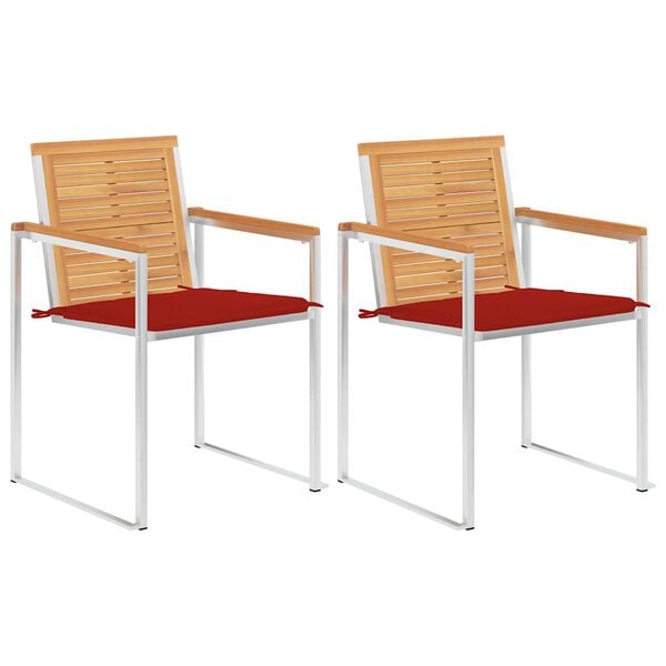 vidaXL Sillas de jard&iacute;n con cojines 2 uds madera maciza teca y acero