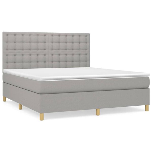 vidaXL Cama box spring con colch&oacute;n tela gris claro 180x200 cm