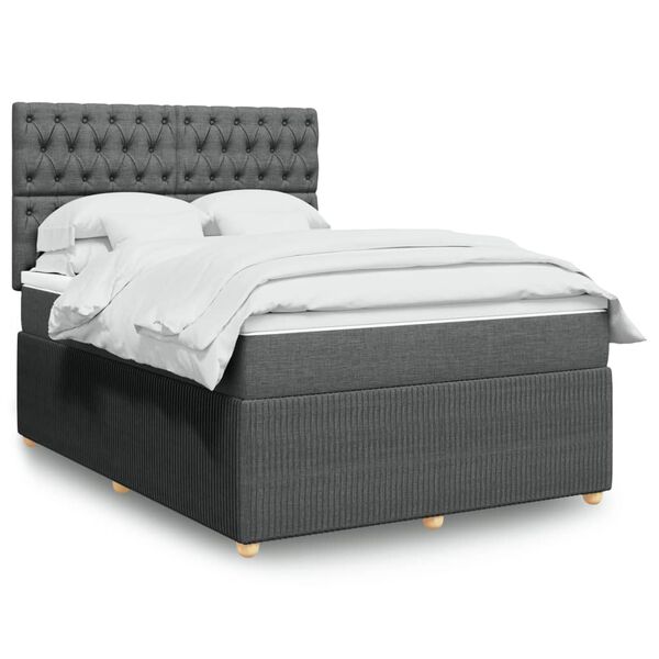 vidaXL Cama box spring con colch&oacute;n tela gris oscuro 140x190 cm