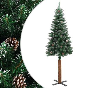 vidaXL &Aacute;rbol de Navidad delgado madera aut&eacute;ntica y pi&ntilde;as PVC 210 cm