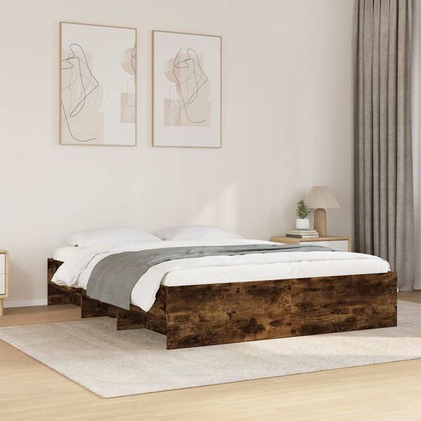 vidaXL Estructura de cama sin colch&oacute;n madera roble ahumado 150x200 cm