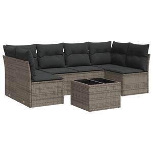 vidaXL Set de sof&aacute;s de jard&iacute;n 7 piezas con cojines rat&aacute;n PE gris
