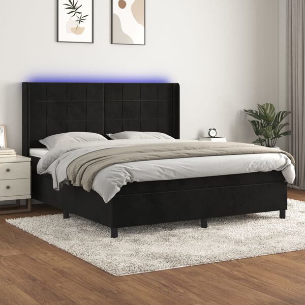 vidaXL Cama box spring colch&oacute;n y LED terciopelo negro 160x200 cm