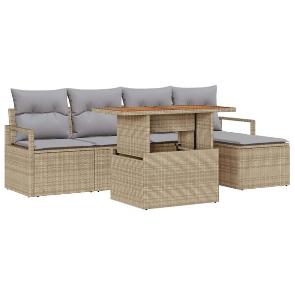 vidaXL Conjunto de Comedor de Jard&iacute;n con coj&iacute;n 6 pcs Beige y gris