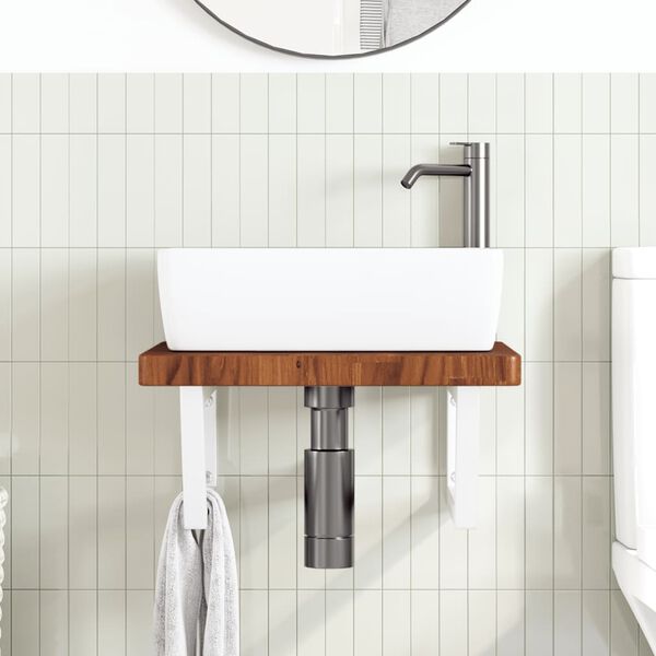 vidaXL Estante de lavabo de pared de acero y madera maciza de roble