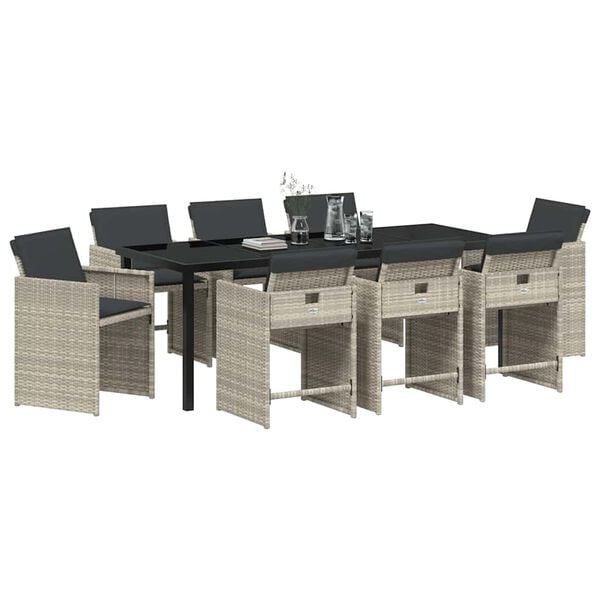 vidaXL Conjunto de Comedor de Jard&iacute;n 9 pcs Gris Claro rat&aacute;n sint&eacute;tico