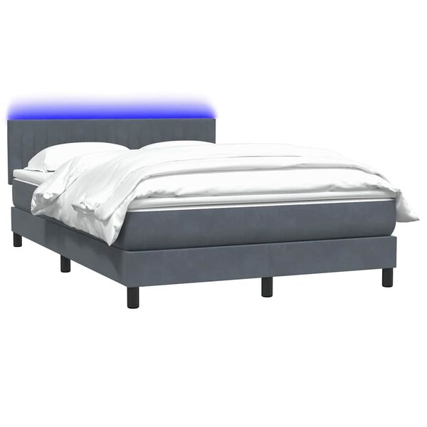 vidaXL Cama box spring con colch&oacute;n y LED terciopelo gris oscuro 160x220 cm
