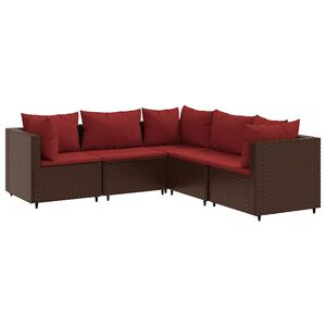 vidaXL Set muebles de jard&iacute;n 5 piezas y cojines rat&aacute;n sint&eacute;tico marr&oacute;n