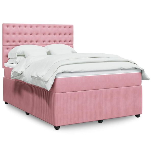 vidaXL Cama box spring con colch&oacute;n terciopelo rosa 160x200 cm
