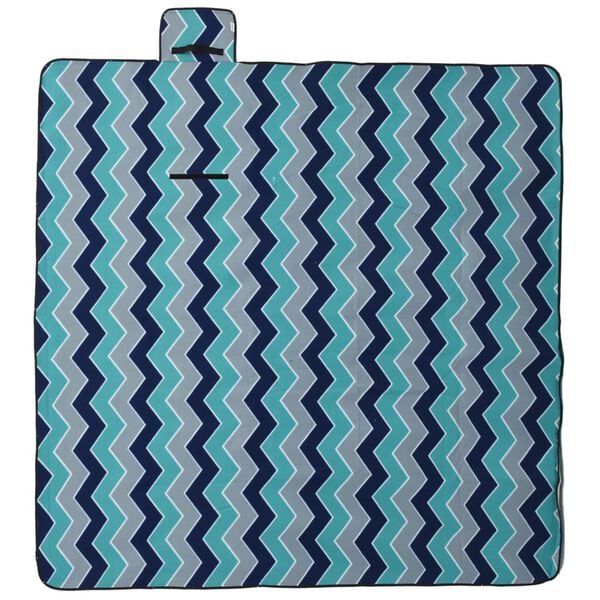 vidaXL Manta de picnic plegable terciopelo ondas azules 200x200 cm