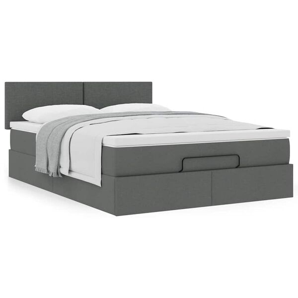 vidaXL Cama otomana con colchón gris oscuro 140x190 cm tela