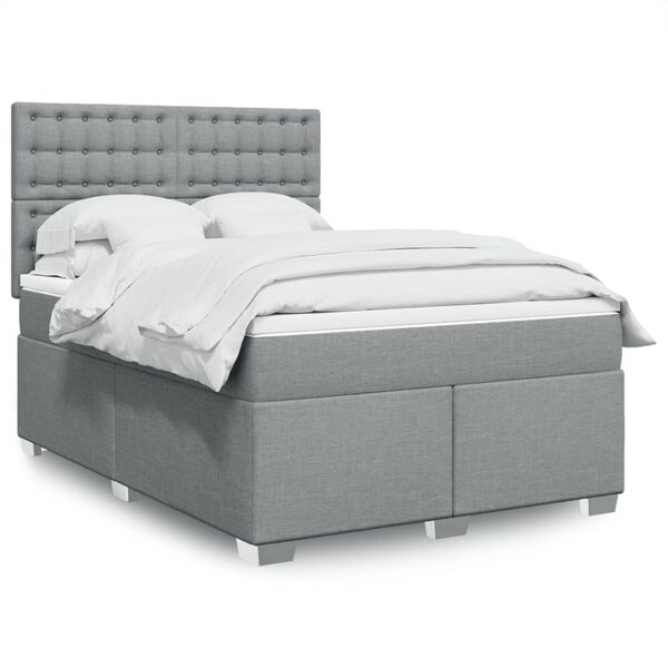 vidaXL Cama box spring con colch&oacute;n tela gris claro 140x200 cm