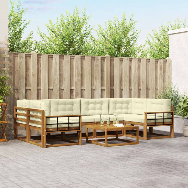 vidaXL Conjunto de sof&aacute;s de exterior con coj&iacute;n 7 pcs Natural y Crema