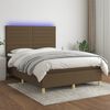 vidaXL Cama box spring colch&oacute;n luces LED tela marr&oacute;n oscuro 140x200cm