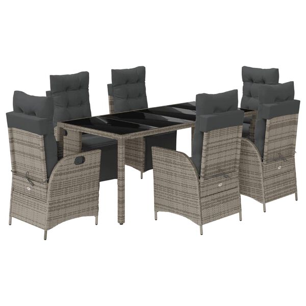 vidaXL Set comedor jard&iacute;n 7 pzas y cojines rat&aacute;n sint&eacute;tico gris