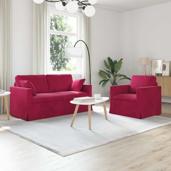 vidaXL Sof&aacute; 2 pcs Rojo vino 158 x 78 x 80 cm Terciopelo