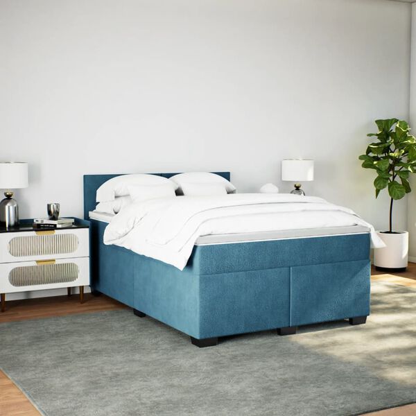 vidaXL Cama box spring con colch&oacute;n terciopelo azul oscuro 140x200 cm