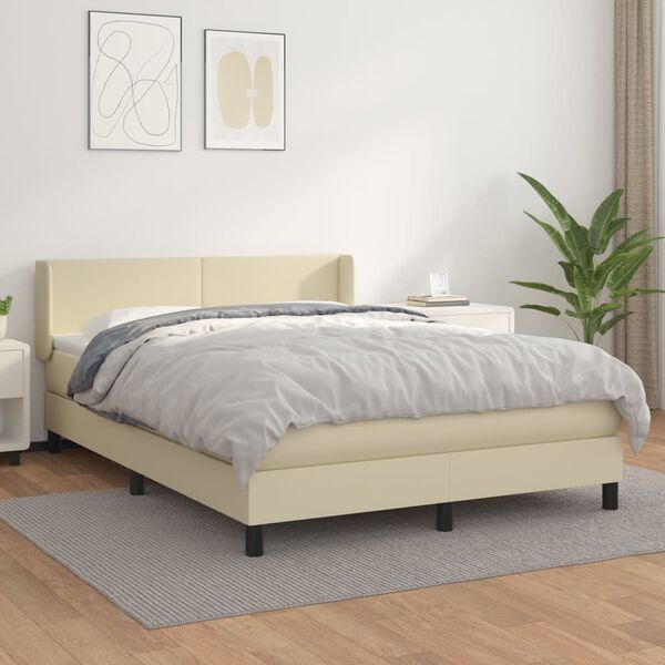 vidaXL Cama box spring con colch&oacute;n cuero sint&eacute;tico crema 140x190 cm