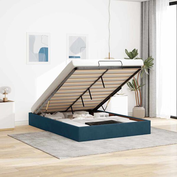 vidaXL Estructura de cama otomana sin colch&oacute;n terciopelo azul oscuro