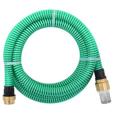 vidaXL Manguera de succión con conectores de latón PVC verde 29 mm 5 m