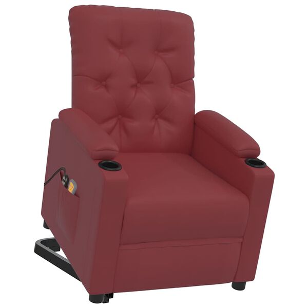 vidaXL Sill&oacute;n de masaje elevable cuero sint&eacute;tico rojo tinto