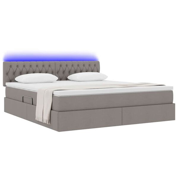 vidaXL Cama con almacenamiento y LED con LED Taup&eacute; 180 x 200 cm tela