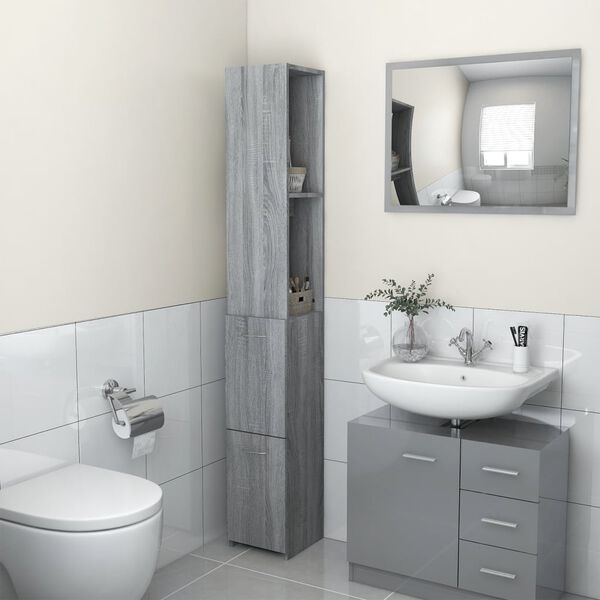 vidaXL Mueble de ba&ntilde;o madera de ingenier&iacute;a gris Sonoma 25x26,5x170 cm