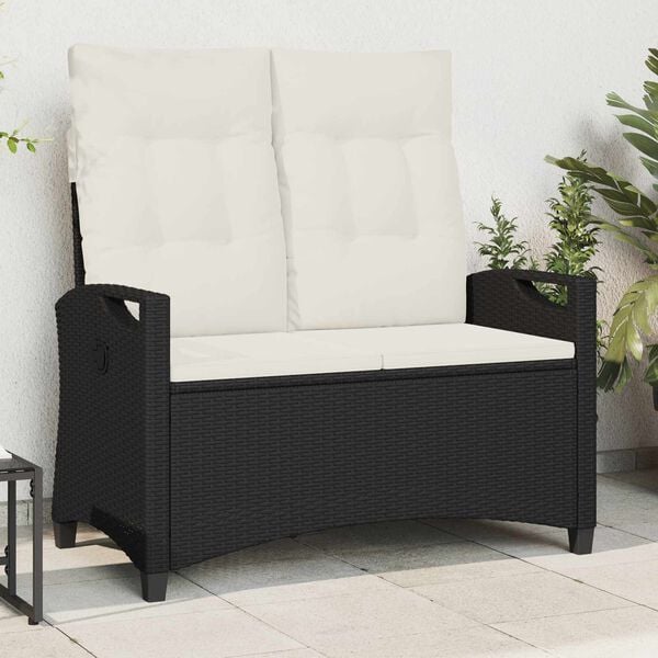 vidaXL Banco de jard&iacute;n con almohada Negro y crema 105 x 60 x 112 cm