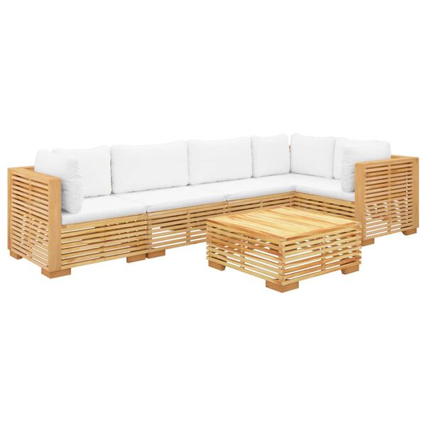 vidaXL Juego muebles de jard&iacute;n 6 piezas y cojines madera maciza teca