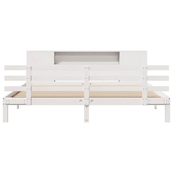 vidaXL Cama con estantería sin colchón madera maciza blanca 180x200 cm