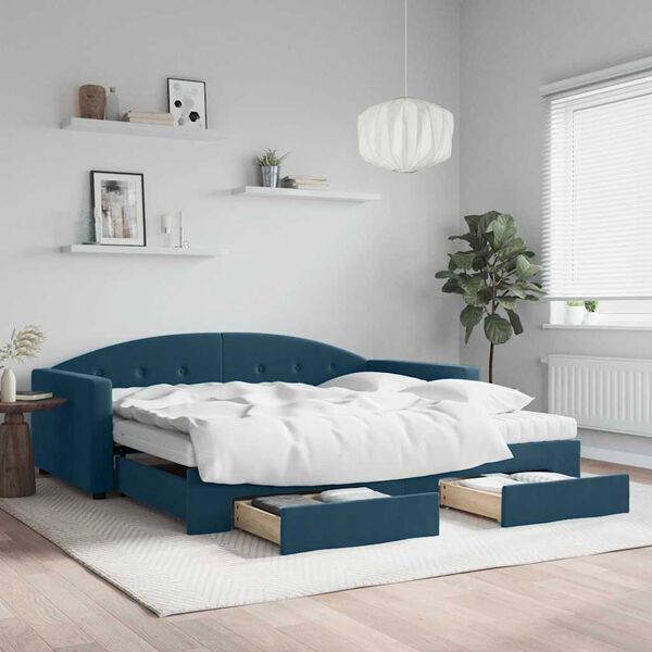 vidaXL Sof&aacute; cama nido con cajones terciopelo azul 100x200 cm