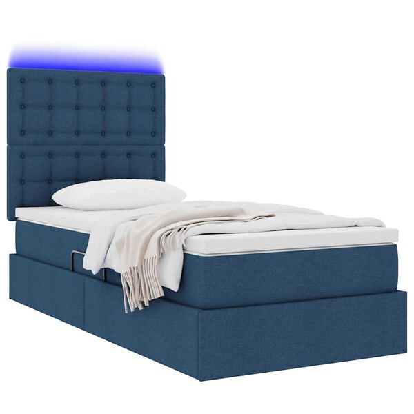 vidaXL Cama con almacenamiento y LED Azul 90 x 190 cm Poli&eacute;ster