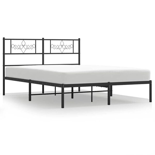 vidaXL Estructura cama sin colch&oacute;n con cabecero metal negro 135x190 cm