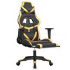 vidaXL Silla gaming masaje y reposapiés cuero sintético negro dorado
