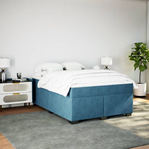 vidaXL Cama box spring con colch&oacute;n terciopelo azul oscuro 160x200 cm
