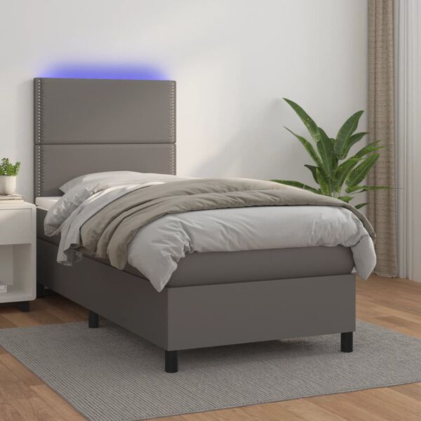 vidaXL Cama box spring y colchón LED cuero sintético gris 90x200 cm