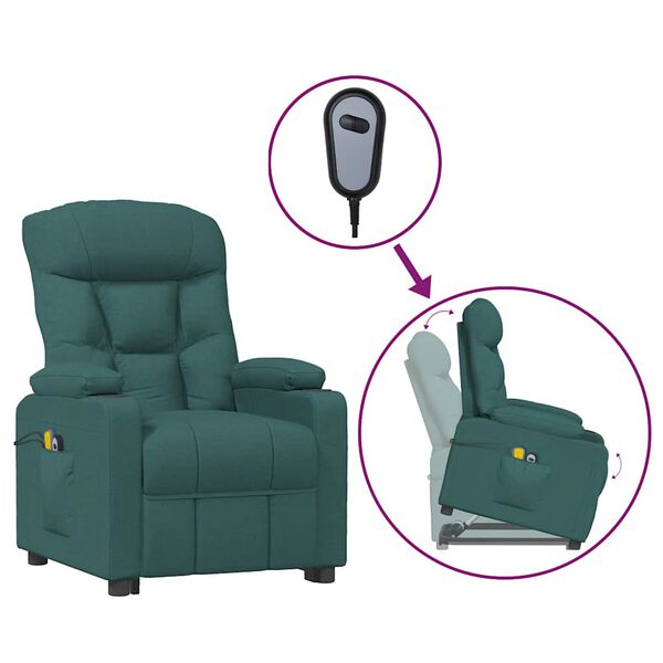 vidaXL Sill&oacute;n de masaje elevable tela verde oscuro